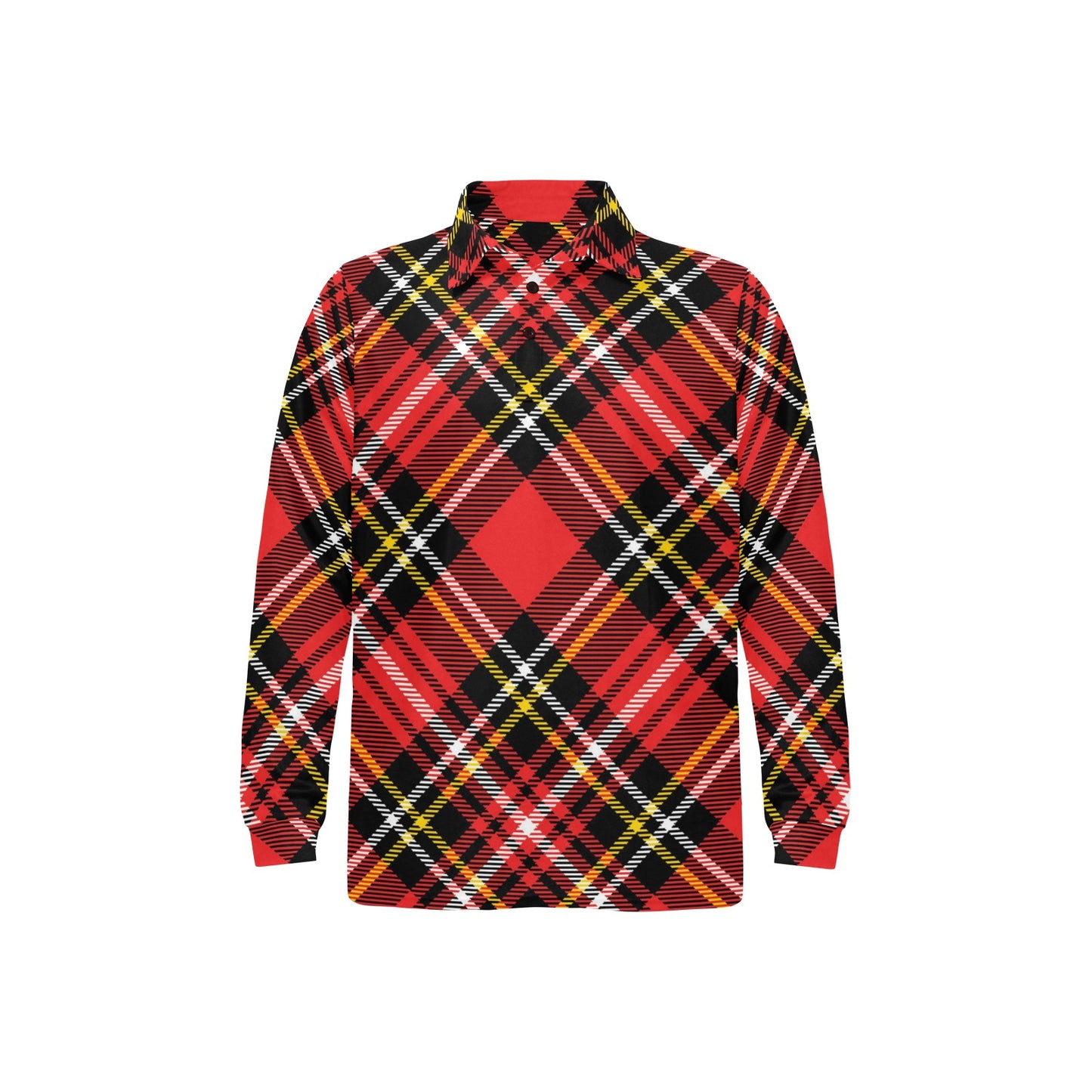 Plaid Red Pattern Print Design A03 Long Sleeve Polo Shirt For Men's