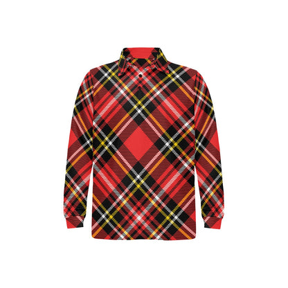 Plaid Red Pattern Print Design A03 Long Sleeve Polo Shirt For Men's