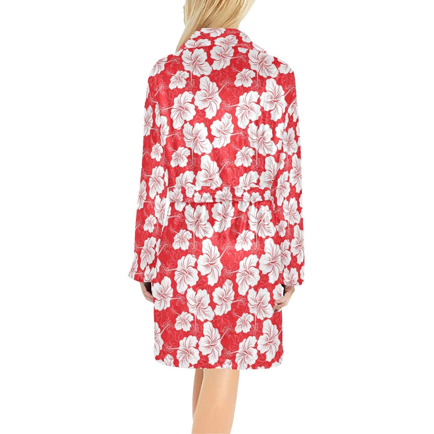 Flower Hawaiian Hibiscus Red Background Print Women's Fleece Robe
