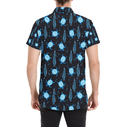 Sea Turtle Print Design LKS3013 Men Short Sleeve Button Up Shirt