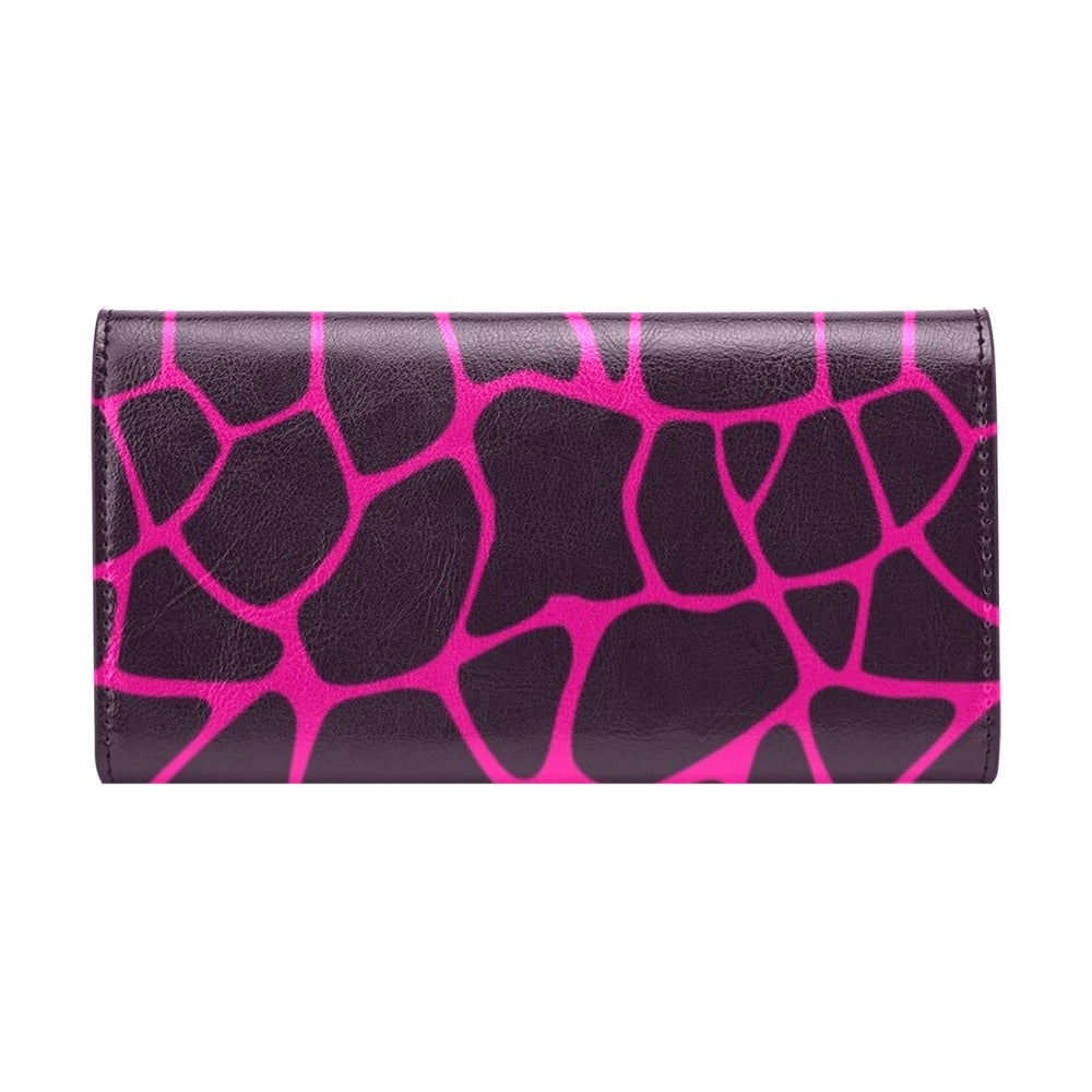 Giraffe Pink Background Texture Print Women's Trifold Wallet