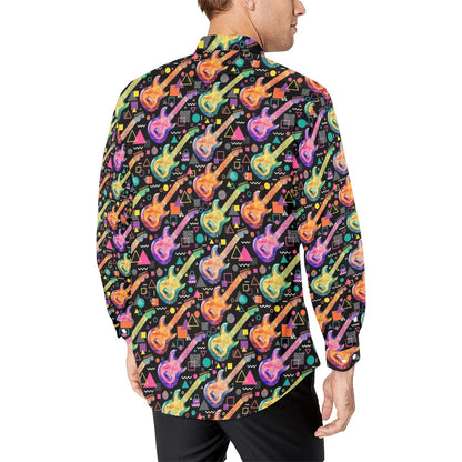 Electric Guitar Print Design LKS403 Men's Long Sleeve Dress Shirt