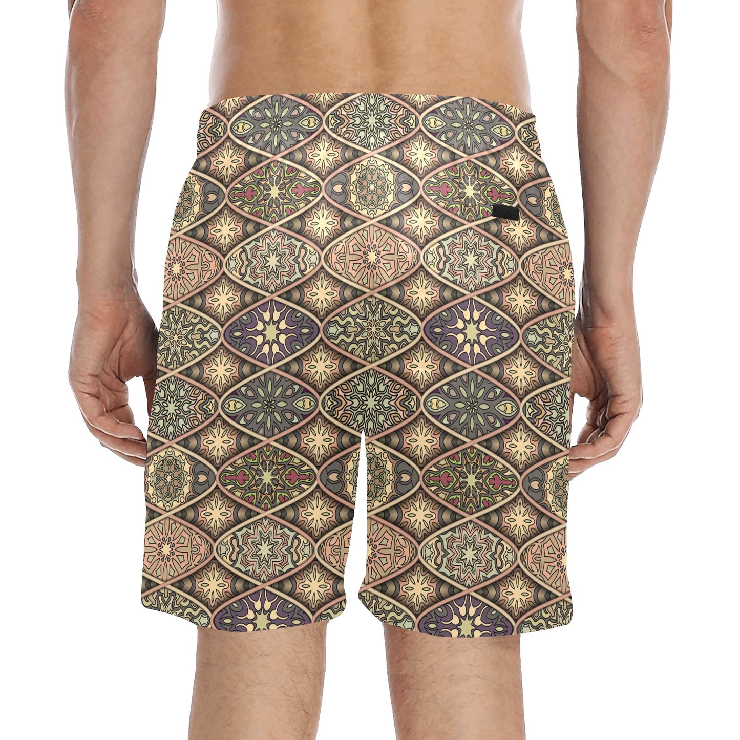 Mandala Motif Themed Design Print Men's Swim Trunks Beach Shorts