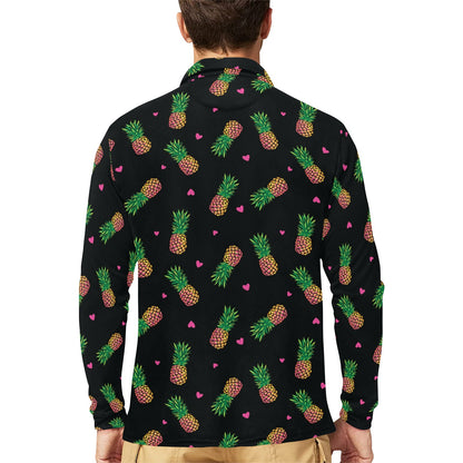 Neon Pineapple Pattern Print Design A04 Long Sleeve Polo Shirt For Men's