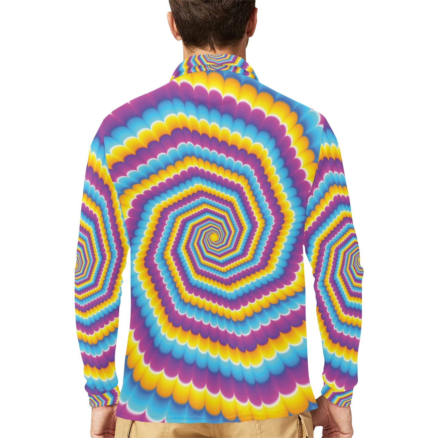 Optical illusion Pattern Print Design A04 Long Sleeve Polo Shirt For Men's