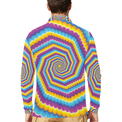 Optical illusion Pattern Print Design A04 Long Sleeve Polo Shirt For Men's