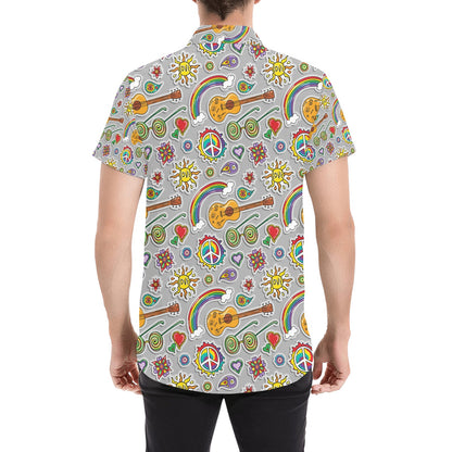 Hippie Print Design LKS306 Men Short Sleeve Button Up Shirt
