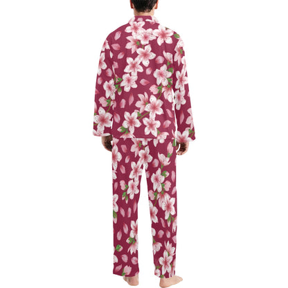 Cherry Blossom Pattern Print Design CB06 Men's Long Pajama Set
