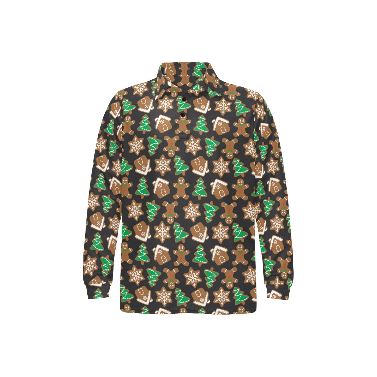Gingerbread Pattern Print Design 02 Long Sleeve Polo Shirt For Men's