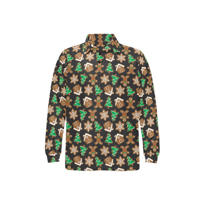 Gingerbread Pattern Print Design 02 Long Sleeve Polo Shirt For Men's