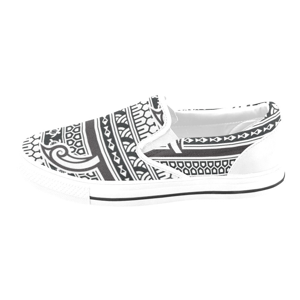 Samoan Style Print Design LKS305 White Slip Ons Canvas Women's Shoes