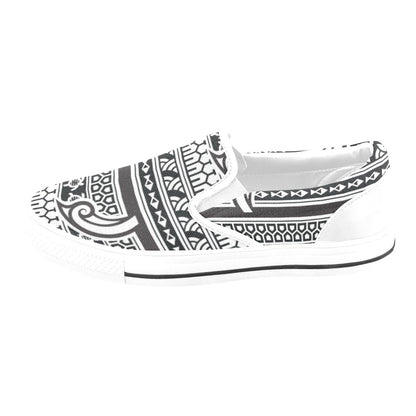 Samoan Style Print Design LKS305 White Slip Ons Canvas Women's Shoes