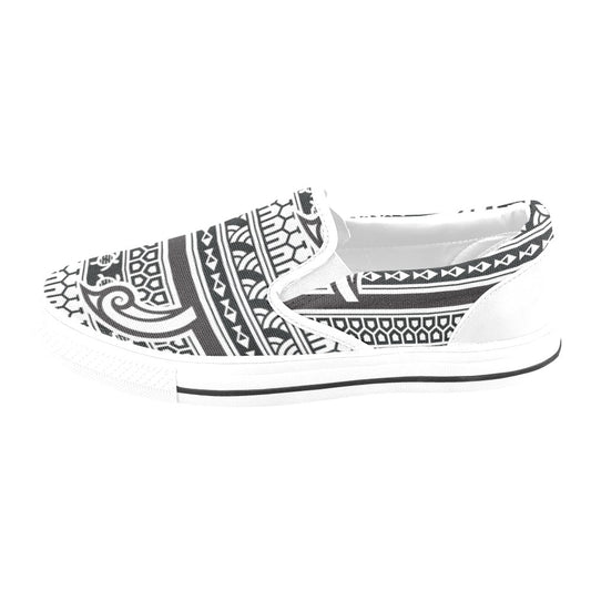 Samoan Style Print Design LKS305 White Slip Ons Canvas Women's Shoes