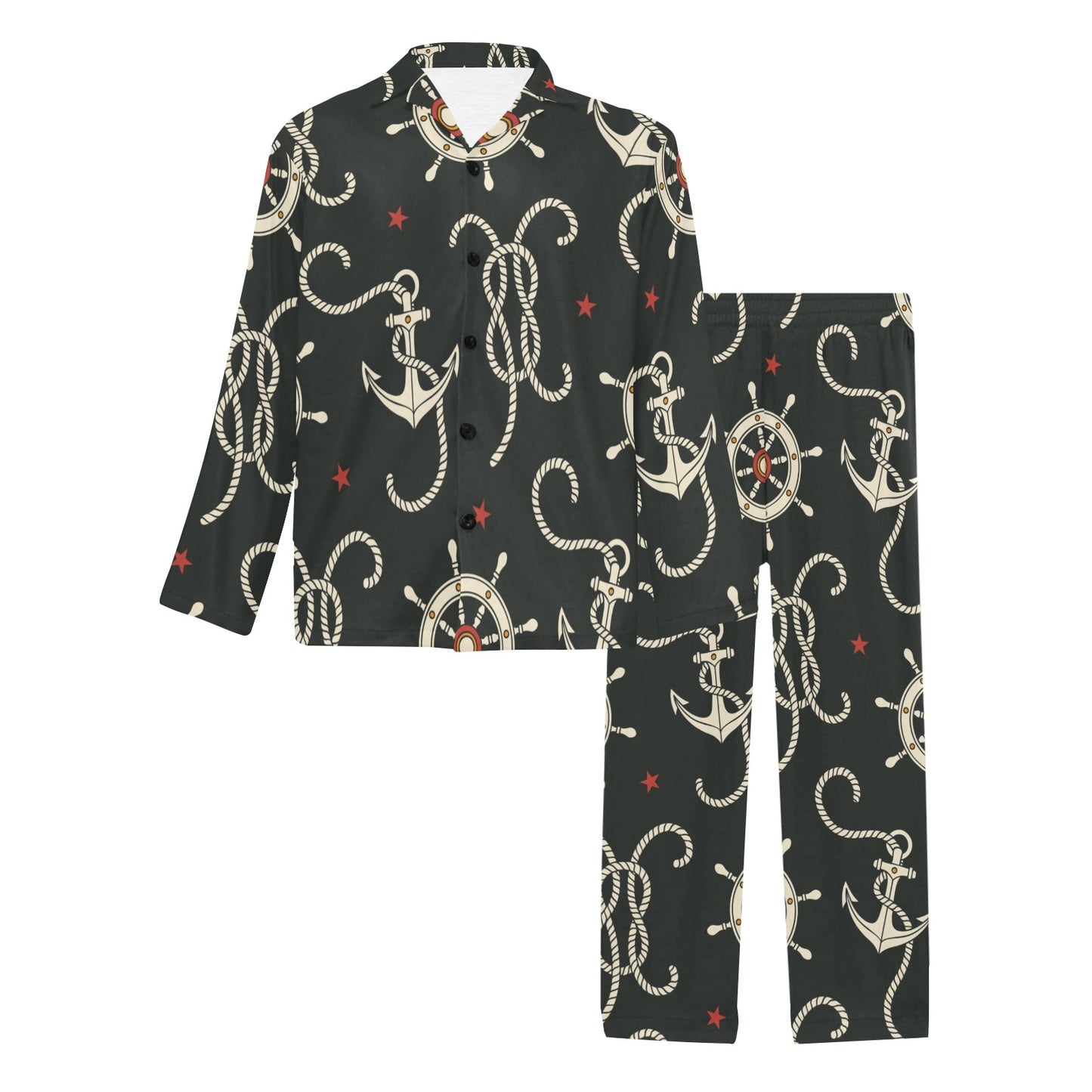Nautical Anchor Pattern Men's Long Pajama Set