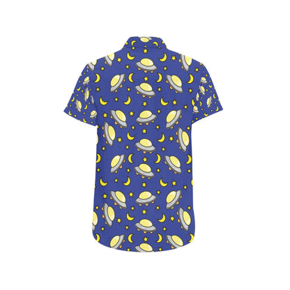 UFO Print Design LKS309 Men Short Sleeve Button Up Shirt