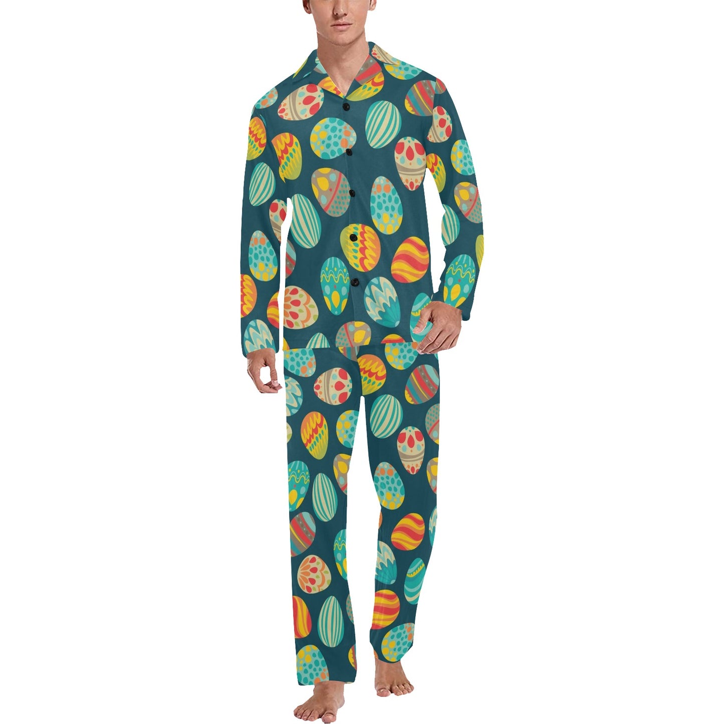 Easter Eggs Pattern Print Design RB09 Men's Long Pajama Set