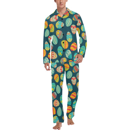 Easter Eggs Pattern Print Design RB09 Men's Long Pajama Set