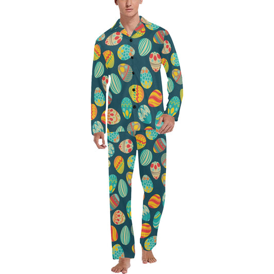 Easter Eggs Pattern Print Design RB09 Men's Long Pajama Set
