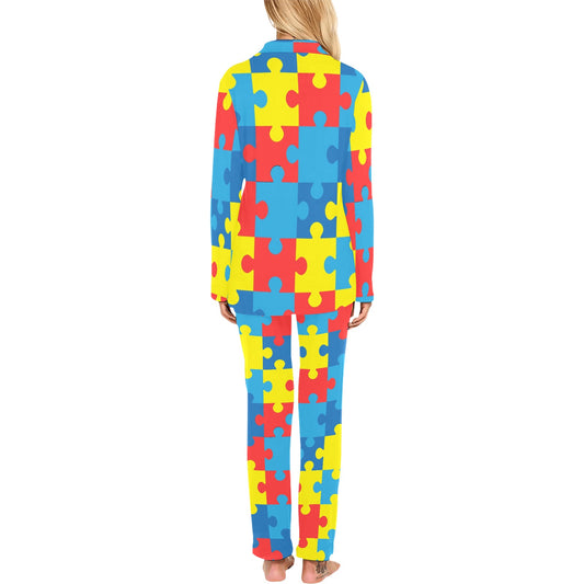 Autism Awareness Puzzles Design Print Women's Long Pajama Set