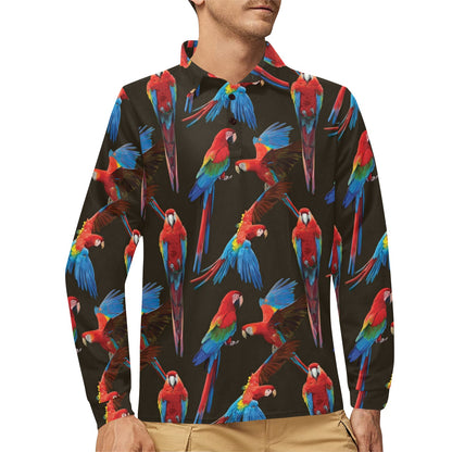 Macaw Pattern Print Design 04 Long Sleeve Polo Shirt For Men's