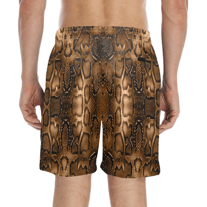 Snake Skin Brown Print Men's Swim Trunks Beach Shorts