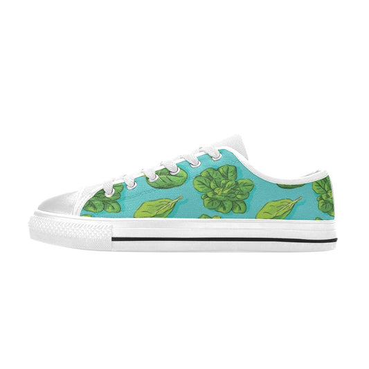 Spinach Print Design LKS301 Women's White Low Top Shoes