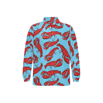Lobster Red Pattern Print Design 03 Long Sleeve Polo Shirt For Men's