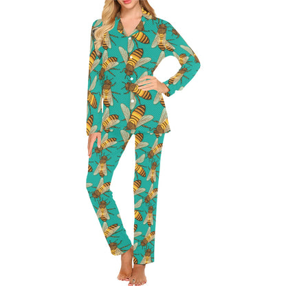 Bee Pattern Print Design BEE04 Women's Long Pajama Set