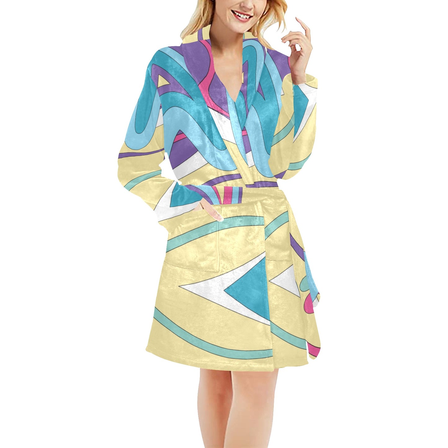 Funky Retro Pattern Print Design A01 Women's Fleece Robe