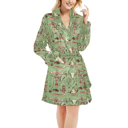 Native Indian Themed Design Print Women's Fleece Robe