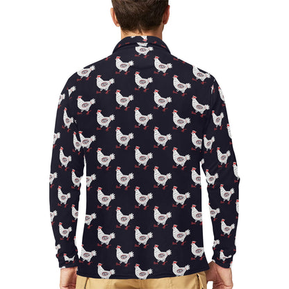 Chicken Pattern Print Design 03 Long Sleeve Polo Shirt For Men's