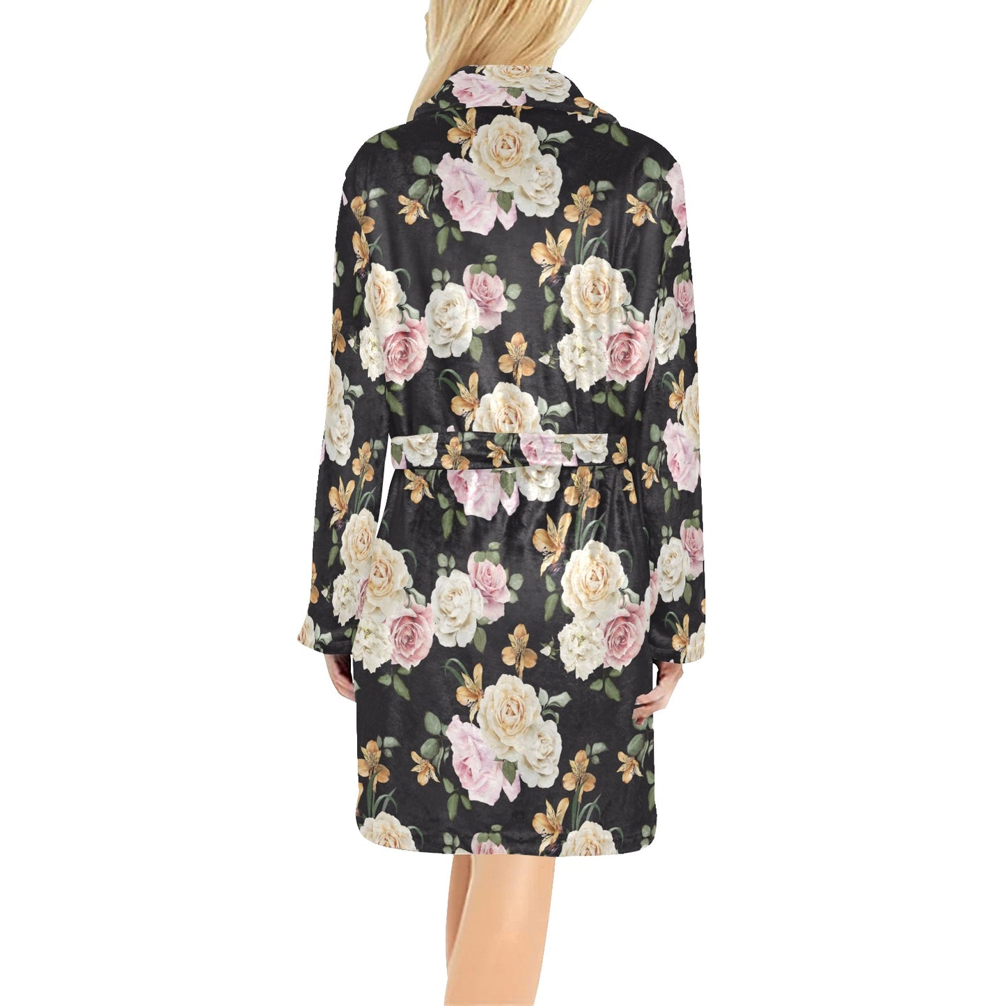 Rose Pattern Print Design A01 Women's Fleece Robe