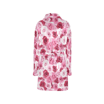 Pink Red Rose Pattern Print Women's Fleece Robe