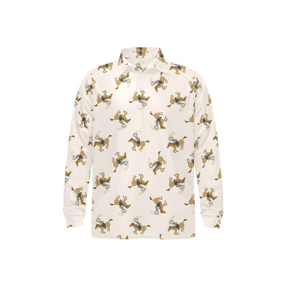 Cowboy Pattern Print Design 01 Long Sleeve Polo Shirt For Men's