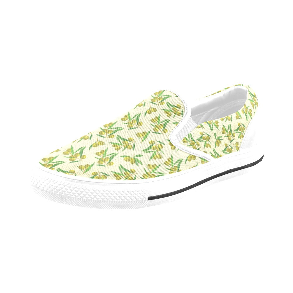 Olive Print Design LKS302 White Slip Ons Canvas Women's Shoes