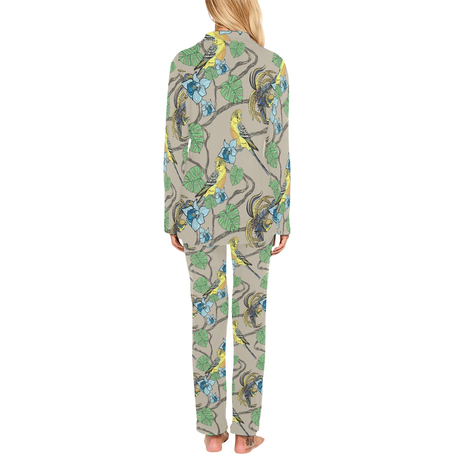 Parakeet Pattern Print Design A02 Women's Long Pajama Set