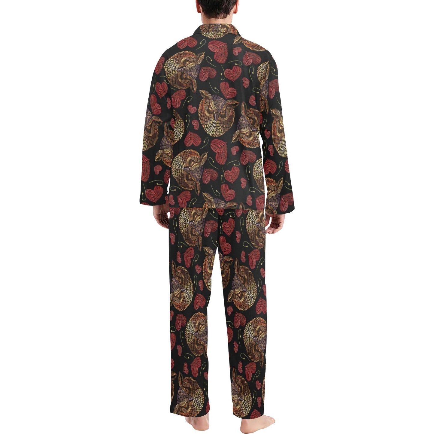 Owl Pattern Print Design A08 Men's Long Pajama Set