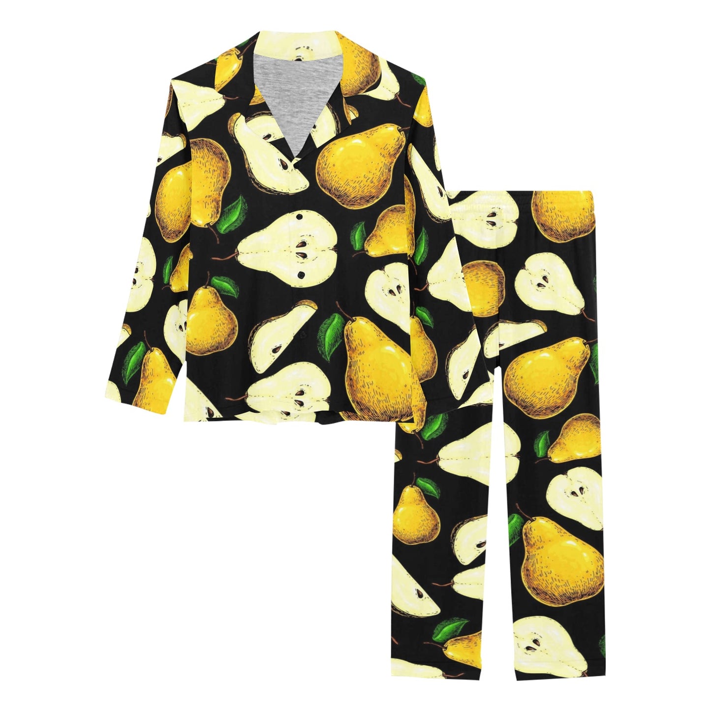 Pear Pattern Print Design PE01 Women's Long Pajama Set