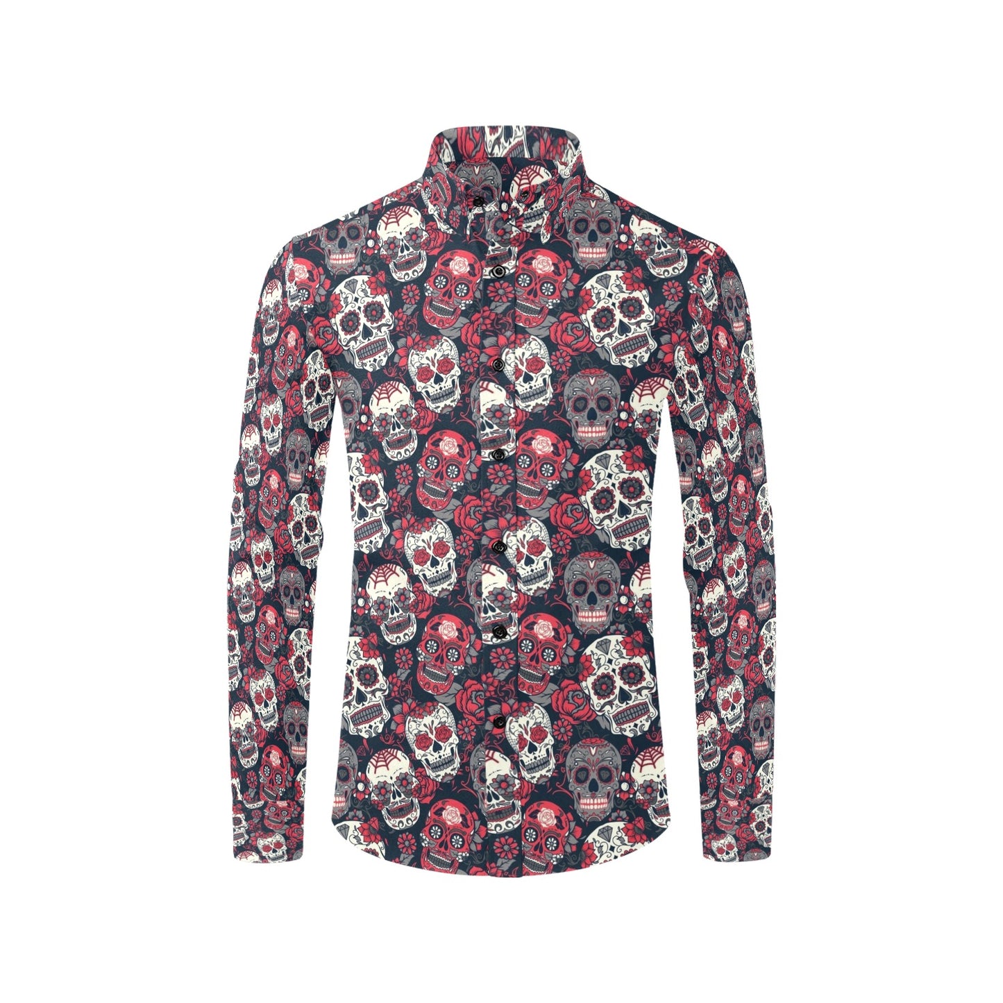 Sugar Skull Print Design LKS303 Men's Long Sleeve Dress Shirt