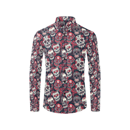 Sugar Skull Print Design LKS303 Men's Long Sleeve Dress Shirt