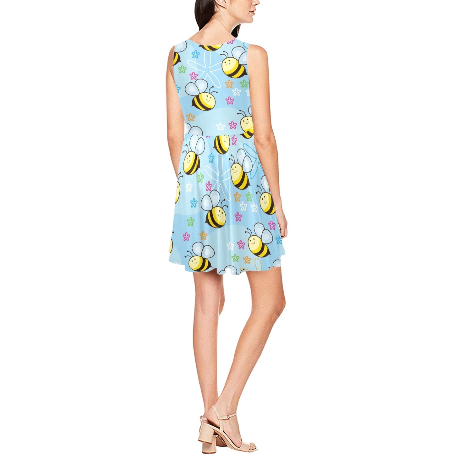 Bee Pattern Print Design BEE03 Sleeveless Dress