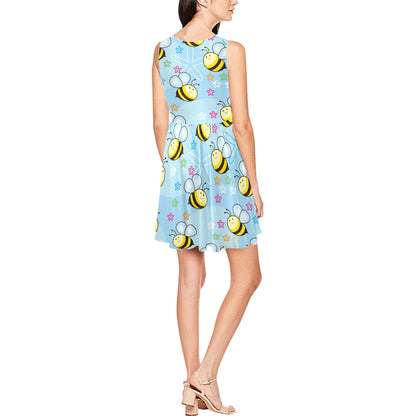 Bee Pattern Print Design BEE03 Sleeveless Dress