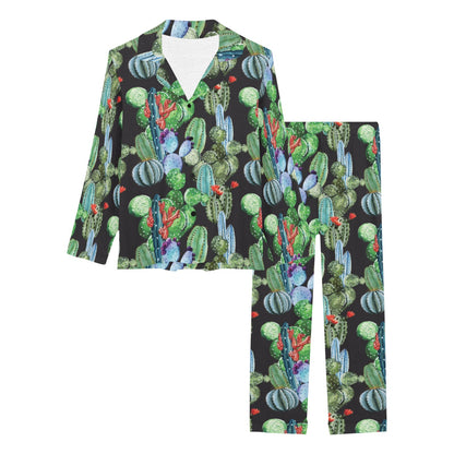 Cactus Watercolor Style Print Women's Long Pajama Set