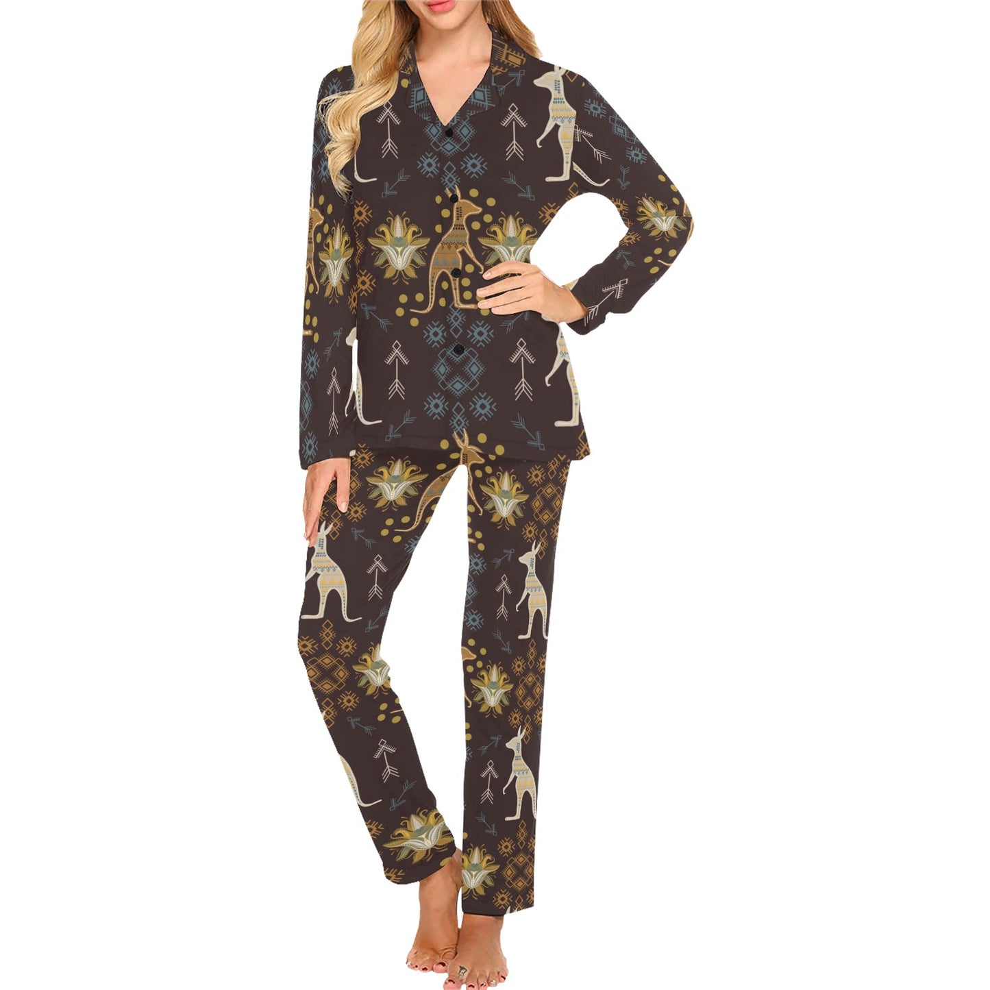 Kangaroos Pattern Print Design 03 Women's Long Pajama Set