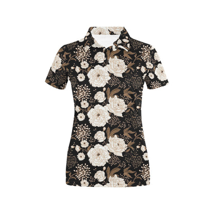 Peony Pattern Print Design A02 Women's Polo Shirt