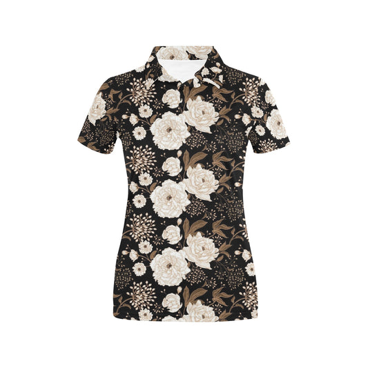 Peony Pattern Print Design A02 Women's Polo Shirt