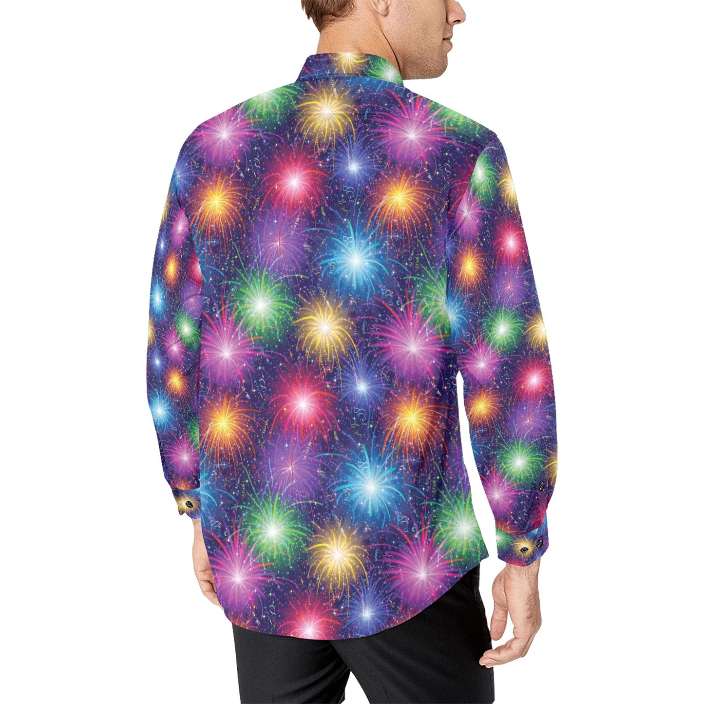 Firework Colorful Print Design LKS301 Men's Long Sleeve Dress Shirt