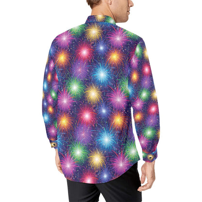 Firework Colorful Print Design LKS301 Men's Long Sleeve Dress Shirt