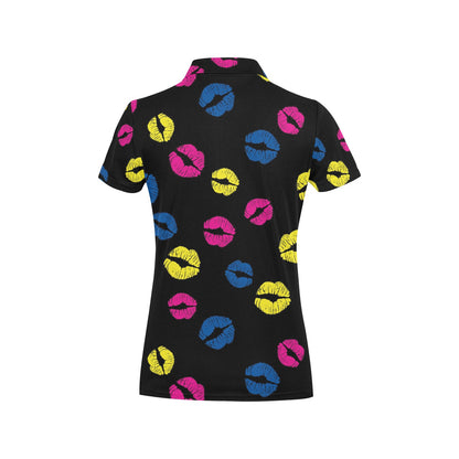 Lip Neon Color Pattern Print Design 01 Women's Polo Shirt