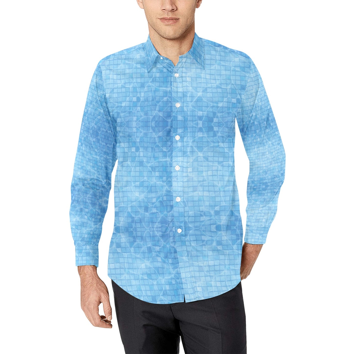 Swimming Pool Print Design LKS302 Men's Long Sleeve Dress Shirt